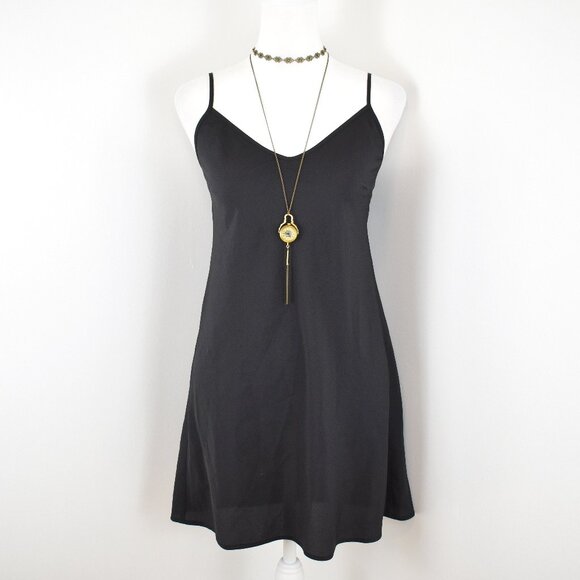 Late 00s Y2K Jessica Simpson Black V-Neck Flowy Lingerie Mini Slip Dress Size 6 - Picture 1 of 6